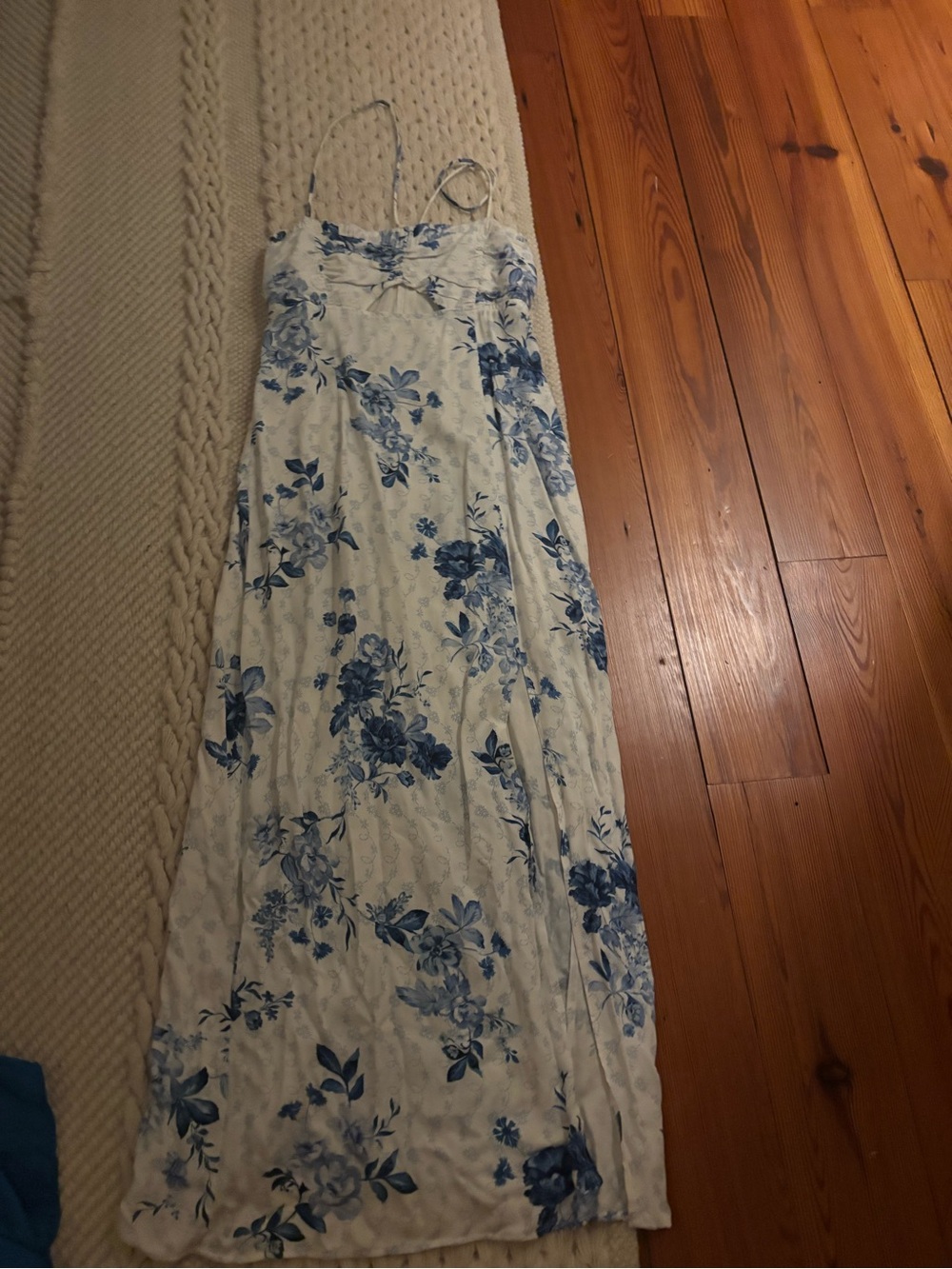Zara White Maxi Skirt with Blue Floral Print